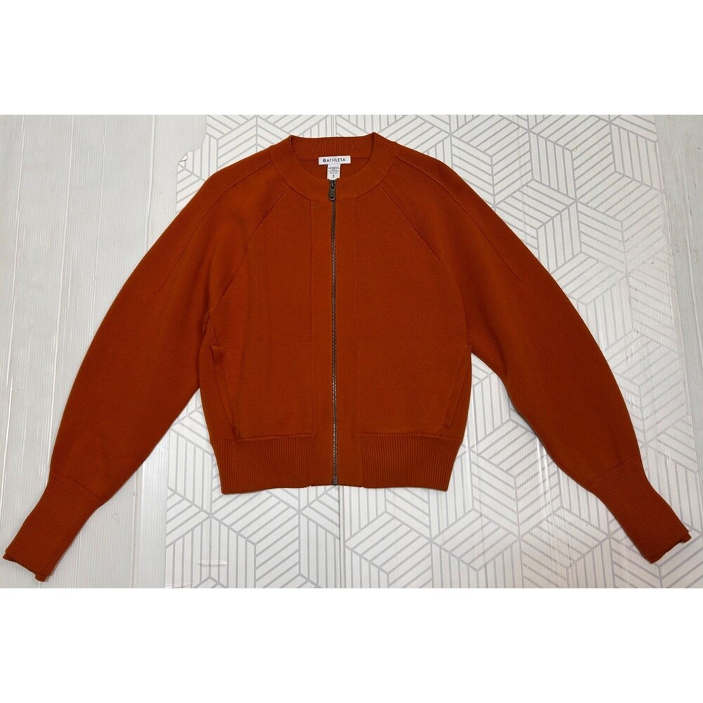 $249 Athleta Sequoia size Small Sweater Jacket Zip Foliage Orange Old Money I - Picture 7 of 15